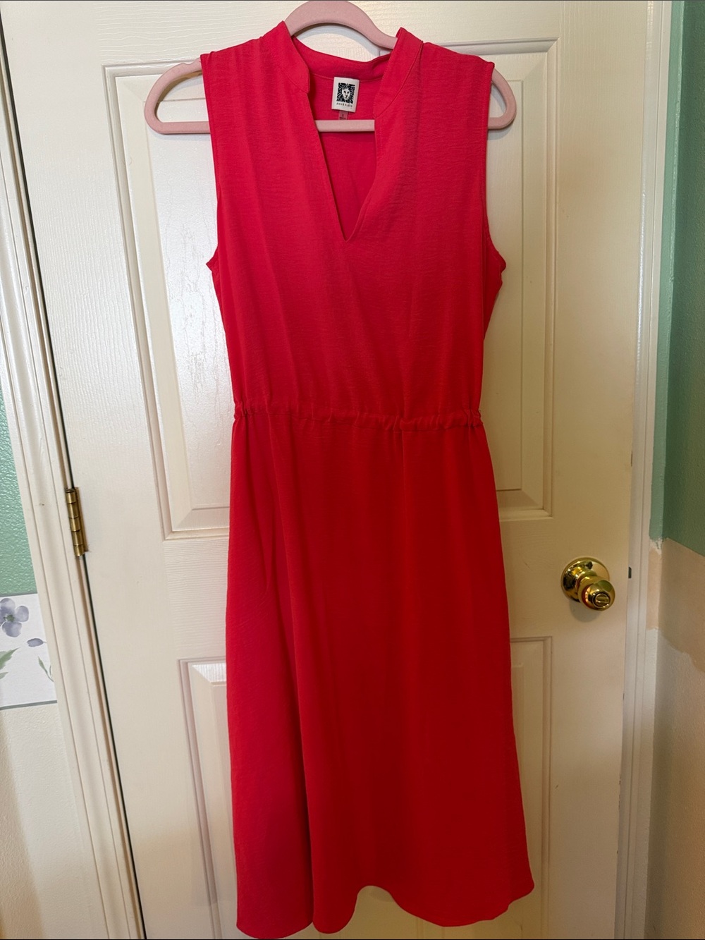 Anne Klein Red Sleeveless V-Neck Midi Dress